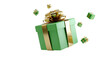 © nontawat - 3D green present box with metallic ribbon floating on clean isolated on a Transparent background, PNG file.