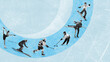 © Lustre Art Group  - Dynamic winter sport collage with 6 athletes moving along curved icy path. Concept of performance flow, seasonal marketing, sport brand ads, event promo, fitness motivation, modern editorial visuals.