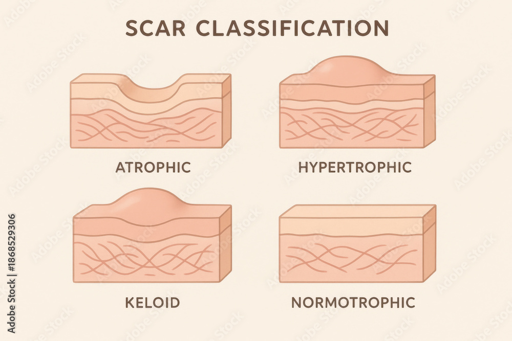 Scar Level Chart Dermatology scar classification chart with skin elevation and collagen ...