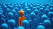 © Alex Pios - individuality, uniqueness, standing out, crowd, blue background, focus, concept of individuality, leadership A bright orange figure stands out among a sea of blue figures