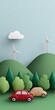 © Andrii Zastrozhnov - Paper art landscape with cars, trees, wind turbines, and clouds