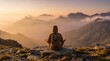 © People - a person sitting on a cliff overlooking a misty mountain landscape, dramatic lighting, serene atmosphere