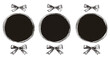 © Ayip - Tre cornici circolari disegnate a mano con fiocchi decorativi, ideali come elementi grafici trasparenti per etichette o badges.