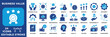 © BAMBANG G - Business value icon set editable for corporate strategy featuring growth, profitability, performance, productivity, innovation, investment, and success. glyph blue vector