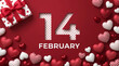 © Yudi - Festive 14 February Valentine's Day background with cut-out text, a gift box, and an abundance of decorative red and white hearts for love and romance