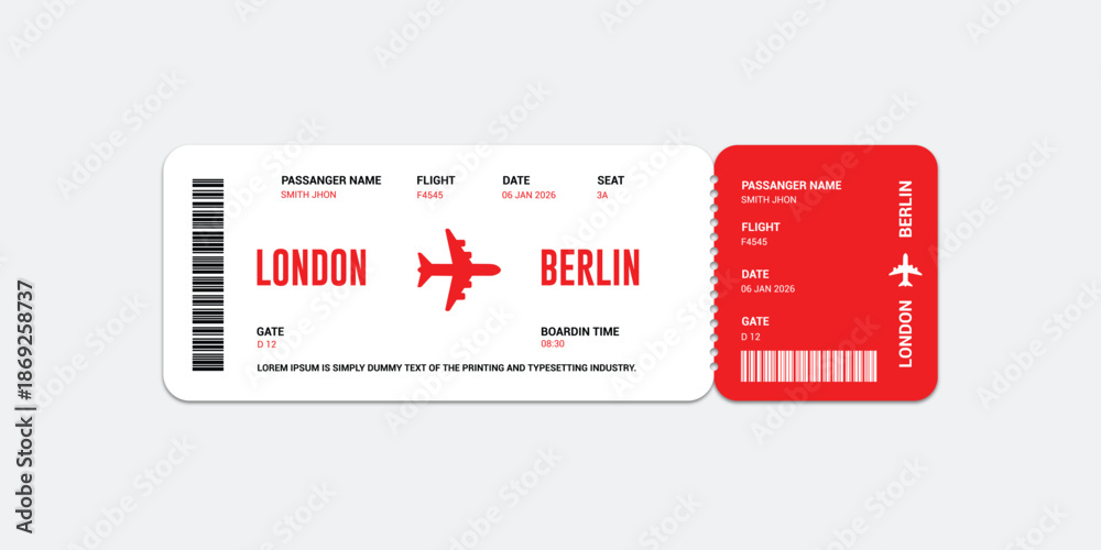 Plane ticket flat design template vector. boarding pass concept ...