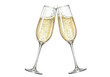 © Muhammad - Elegant, crystal-clear watercolor champagne flutes clinking, filled with golden sparkling wine, isolated on a bright white background, showcasing glass refraction and fine perlage. Concept of