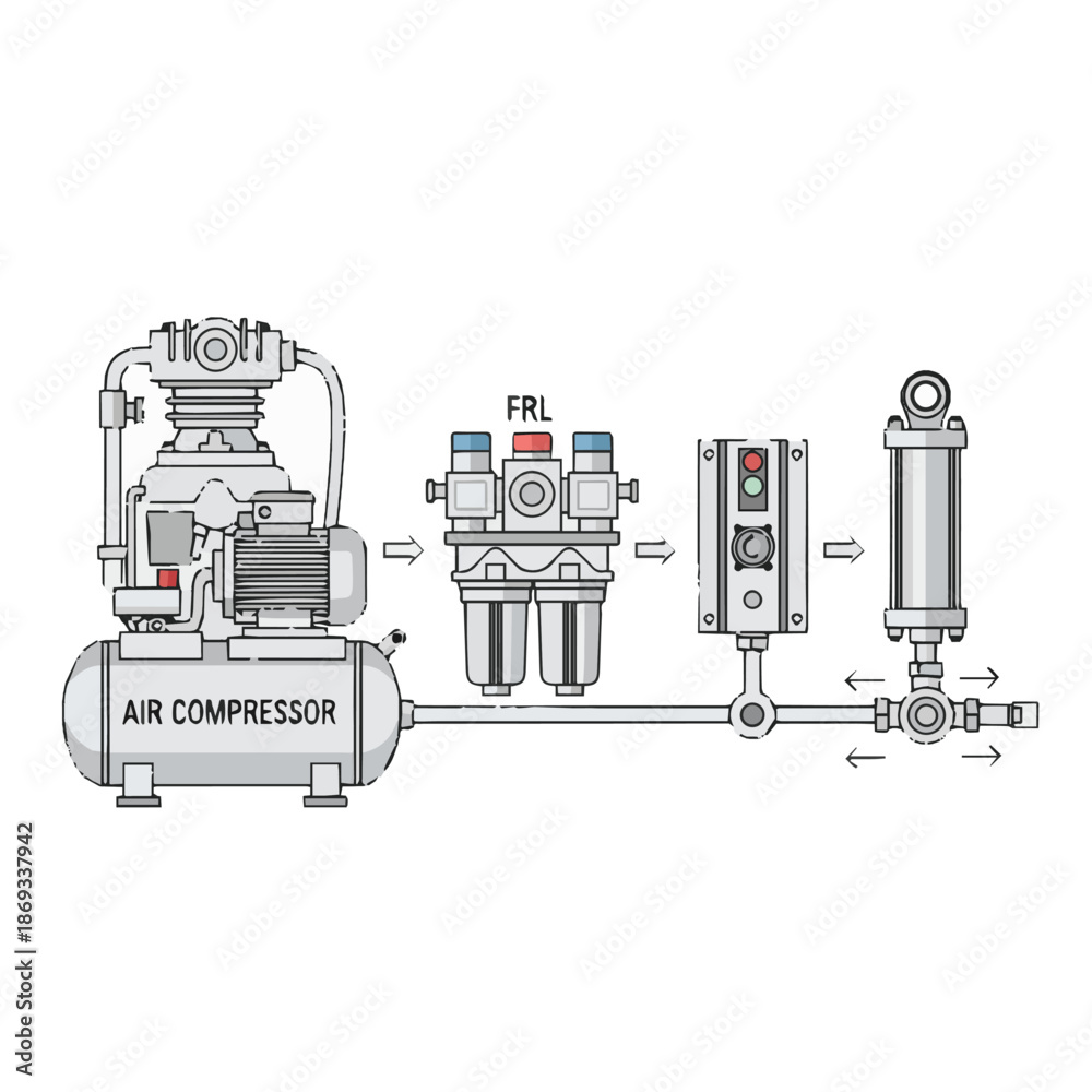 Comprehensive schematic diagram of an industrial air compressor system ...