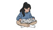 © hasan - Young Girl Engrossed in Comic Book Reading, Casual Illustration