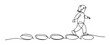 © Maestro - A flowing line drawing of a small kid making progress by stepping on a sequential path of abstract loop shapes, ideal for depicting childhood milestones, educational paths, or forward