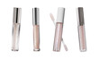 © Murvin - A sleek, modern tube of clear lip gloss with a shiny applicator, perfectly isolated set on a high-quality PNG with a transparent background. The photo emphasizes the transparent packaging and glossy p