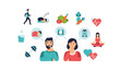© MdRoni - Healthy habits and wellness lifestyle concept with male and female characters flat vector illustration isolated on transparent background