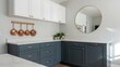 © Playful - modern kitchen interior with dark slate blue lower cabinets and crisp