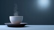 © Matcha_09 - Simple white bowl with steam on dark table with moody background, captivating minimalistic design showcasing warmth and comfort in a modern setting