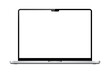 © Dazz - Realistic silver laptop computer mockup displaying blank white screen for design presentation, professional modern minimalist style isolated on transparent background
