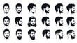 © TANIA - collection of male hairstyles and beard styles in silhouette showcasing diverse modern and classic looks for men beauty and fashion graphic design elements isolated on white