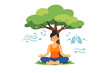 © Andrei - Woman meditating under a tree with nature symbols