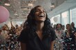© Rifqi - Happy diverse business employee celebrating milestone achievement in modern office while confetti falls, concept for team building, corporate event and staff appreciation