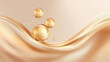 © mymango - Golden serum bubble cosmetic liquid luxury skincare glowing background fluid texture abstract wave golden light beauty concept soft focus skincare essence Golden serum bubble cosmetic liquid