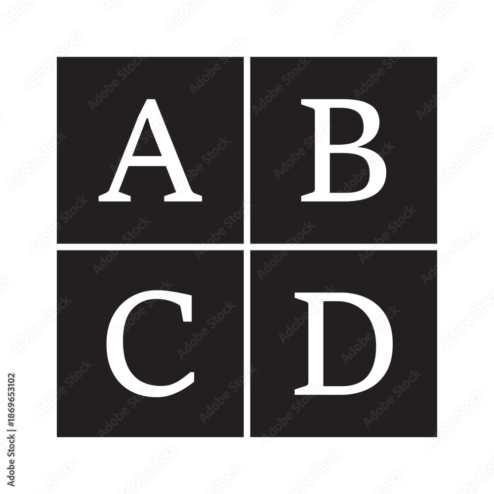 A B C D capital letters. The first 4 letter of the alphabet. A set of ...
