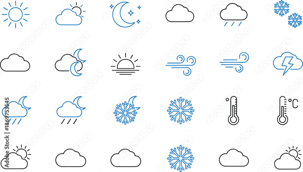 Weather forecast icon set featuring sun clouds rain snow moon and ...