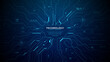 © AntonKhrupinArt - Circuit board background with glowing blue tech patterns and digital chip elements on dark surface, perfect space for text overlay. Digital technology vector background.