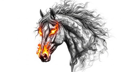 Naklejka na meble Artistic Horse Head Illustration Composed of Fire and Smoke