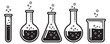 © iVGraphic - Line art laboratory glassware set featuring various beakers, flasks, and test tubes with bubbling liquid for scientific experiments