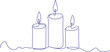 © Siddik - Continuous One Line Drawing of Three Burning Candles, Silhouette of Memorial Ceremony and Church Tradition, Religious Symbolism Vector
