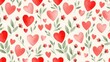 © UniqueStore - A delightful pattern of watercolor hearts and delicate floral sprigs creates a romantic and charming aesthetic backdrop