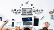 © InfiniteFlow - A diverse team collaborates in a modern workspace, analyzing digital marketing strategies using graphs and charts displayed on a laptop, emphasizing teamwork and innovation. Raster