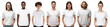 © Damir Khabirov - Mockup of white t-shirt people. Collage of men and women wearing blank t-shirts with copy space