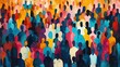 © btiger - Abstract painting of a diverse crowd of faceless people in vibrant colors conveying community and unity