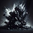 © Fernandez - Dynamic black rock pile explodes outward in a burst of white powder against a dark, moody background