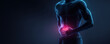 © Hathairat - Digital human body stomach pain abdomen health issue medical concept pain relief digestive system blue light red glow male torso anatomy muscle