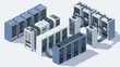 © Khor - 3D illustration of multiple server racks and computer hardware components.