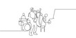 © Proongnee - A continuous art style a jazz band with the main character playing the saxophone. line art on transparent background Editable stroke.