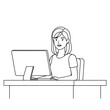 © MdMobarok - Woman working on a computer at a desk in a simple line drawing office