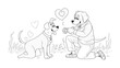 © Nusaybah - Dog's Love Story: Two affectionate dogs, one kneeling with a heart for his loved companion, surrounded by hearts, symbolizing an eternal bond and emotional resonance.