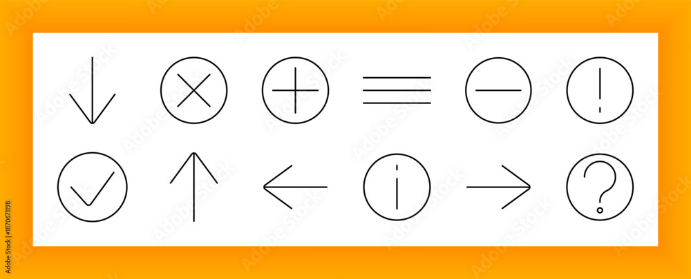 UI sign symbol set icon. Arrows, plus, minus, info, question, check ...
