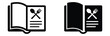© Welcome - Menu book icons with crossed utensils and lines,Cookbook icon set. Recipe book icons collection. Spoon and fork symbol in the book. Food recipe book icon vector. Cooking learning book or cooking guide