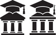 © Md - Academic building with graduation cap silhouettes, symbol for university education, college degree achievement and scholarship concept vector icons.