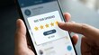 © Billie - A person's finger is shown rating their experience on a smartphone screen with a five-star rating system.