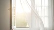 © Rayhan - Open window with white curtains and natural light pouring in on a sunny day with interior and architecture and home and room and apartment and house