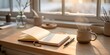 © Anjona - Cozy workspace with steaming coffee and open notebook by window