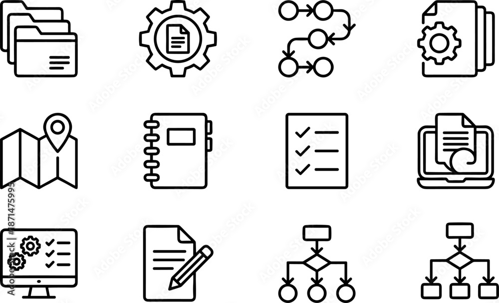 Workflow icons, document management, task automation, organizational ...