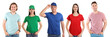 © New Africa - Men and women wearing t-shirts in different colors on white background