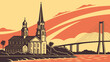 © Teguh - Charleston skyline with church and ravenel bridge in south carolina. Suitable for travel guides, postcards, websites, social media posts.