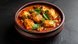 © NelviaWistika - Sri Lankan chicken curry in clay bowl, rich dark gravy, visible spices and oil texture, dramatic side lighting, black background, ultra detailed, no people, no text
