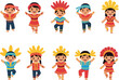 © Chico Store - Animated Kids in Traditional Dress Vector Illustration